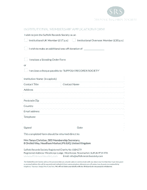Institutional Membership Application Form Suffolk Records Society