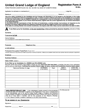  United Grand Lodge of England Registration Form a 2009