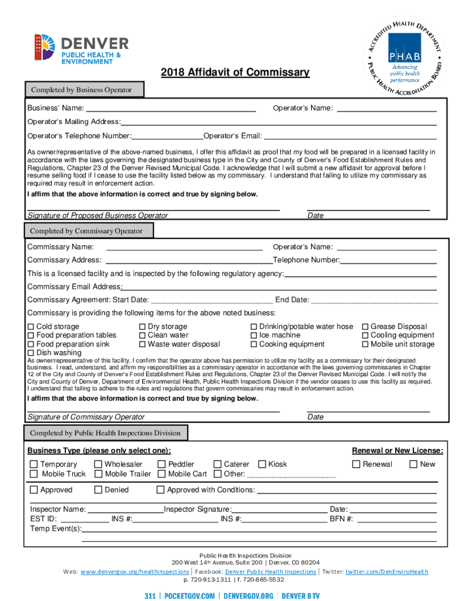  Affidavit of Commissary Affidavit of Commissary 2018