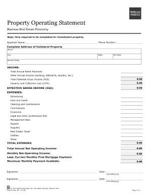 Property Operating Statement  Form