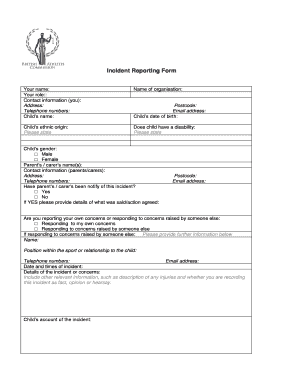Safeguarding Incident Report Form Template