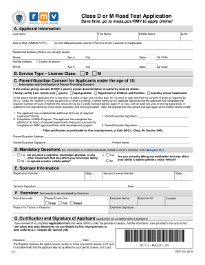 Massachusetts Road Test Form - Fill Out and Sign Printable PDF Template