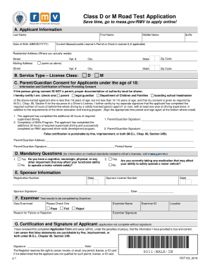 Open PDF File, 98 26 KB, for Class D or M Road Test Application  Form