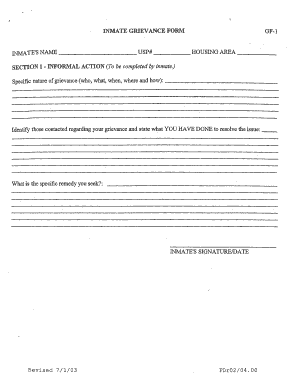 Inmate Grievance Form