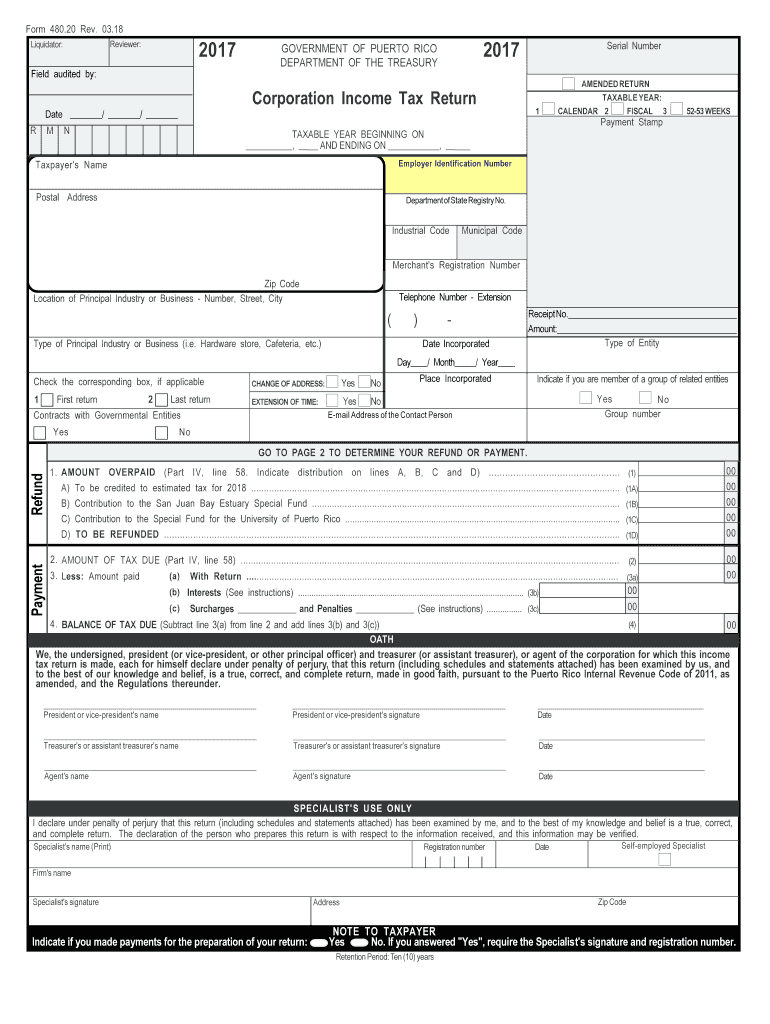  Puerto Rico Corporation Tax Return 2018