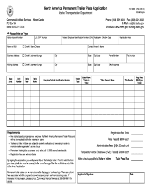 North America Permanent Trailer Plate Application PDF Idaho Itd Idaho  Form