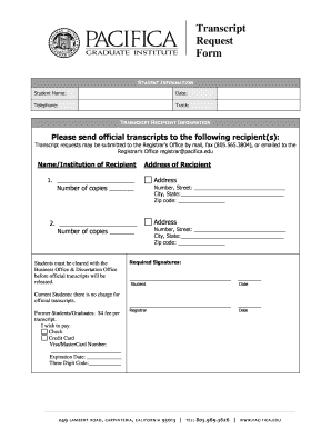 Transcript Request Pacifica Graduate Institute Form