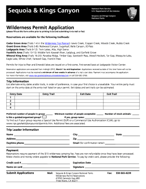 Wilderness Permit Application National Park Service Nps  Form