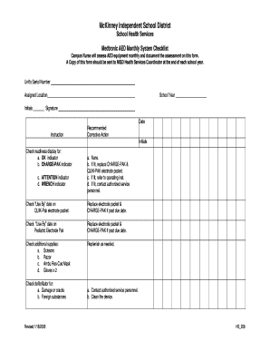 Defibrillator Checklist Template  Form