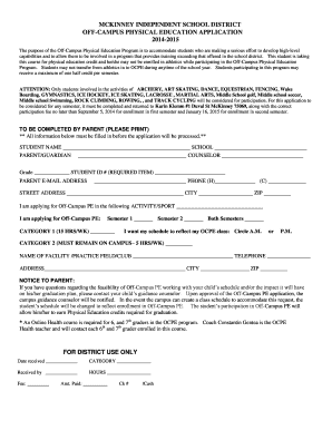 Mckinney Isd off Campus Pe  Form