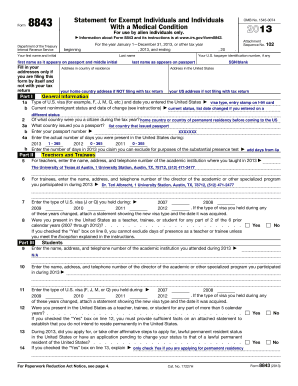 Form 8843 Statement for Exempt Individuals and Individuals with a Medical Condition World Utexas