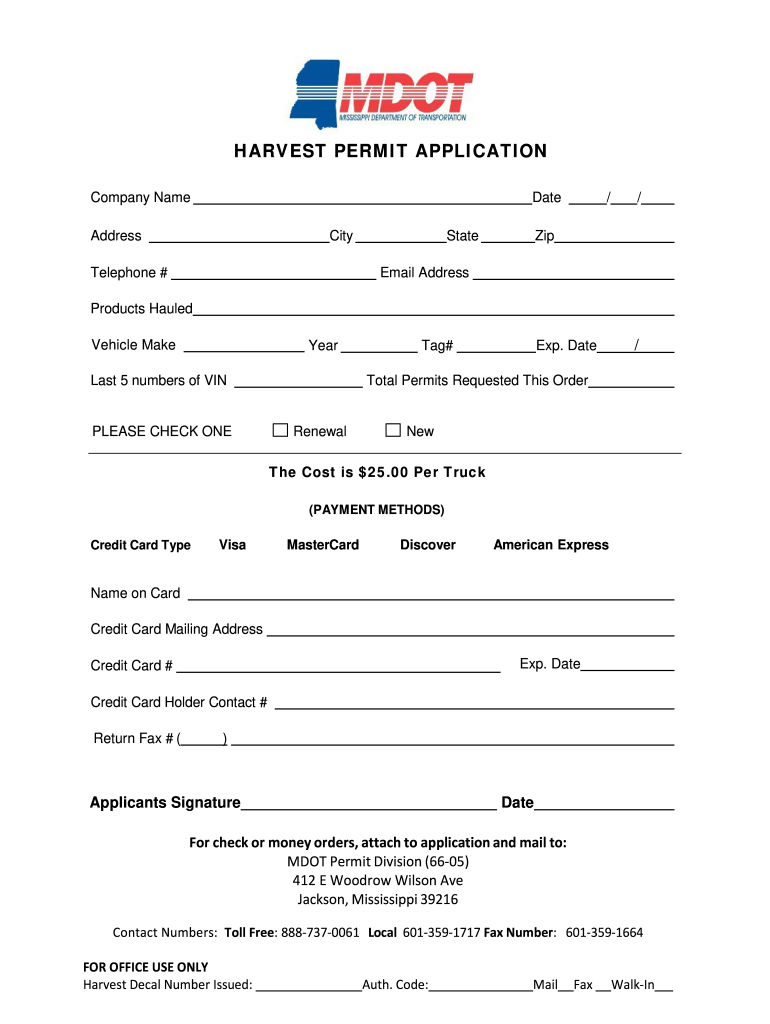 Mississippi Harvest Permit Form