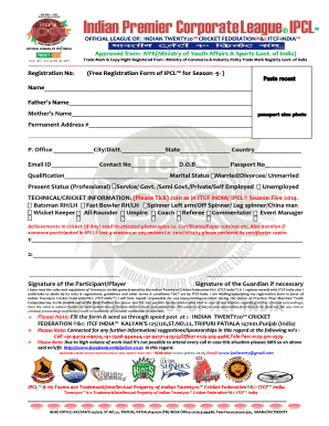 Punjab Cricket Association Registration Form