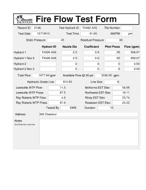 Fire Hydrant Flow Test Report Form