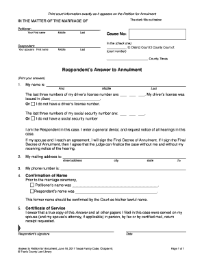 Annulment Papers PDF  Form