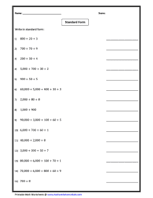 Standard Form Worksheet