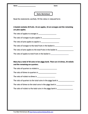 Ratio Worksheet Printable Math Worksheets for Kids  Form