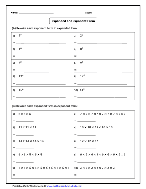 Worksheet of Exponent and Expanded Form
