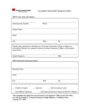 Corning Community College Transcripts Form