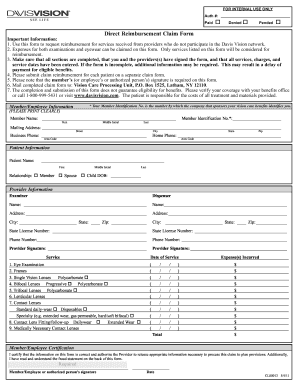 Direct Reimbursement Claim Form Davis Vision