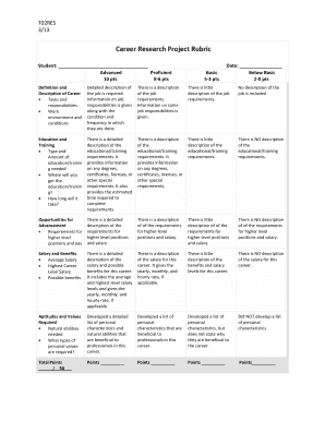 Career Research Project Rubric District Five Schools of  Form