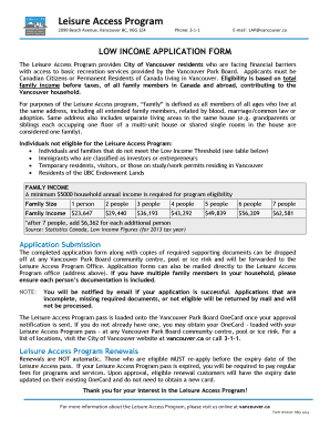 Vancouver One Card Low Income  Form