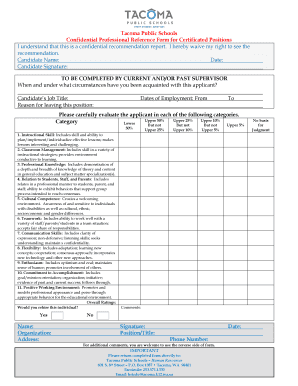 Tacoma Public Schools Confidential Professional Reference Form Tacomaschools