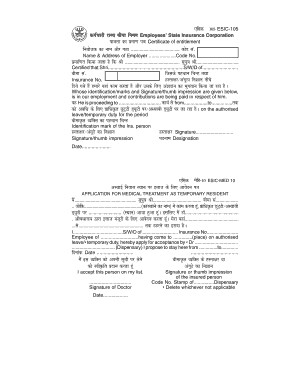 Esic Entitlement Form PDF Download