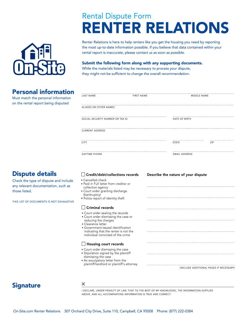 Rental Relations Onsite  Form