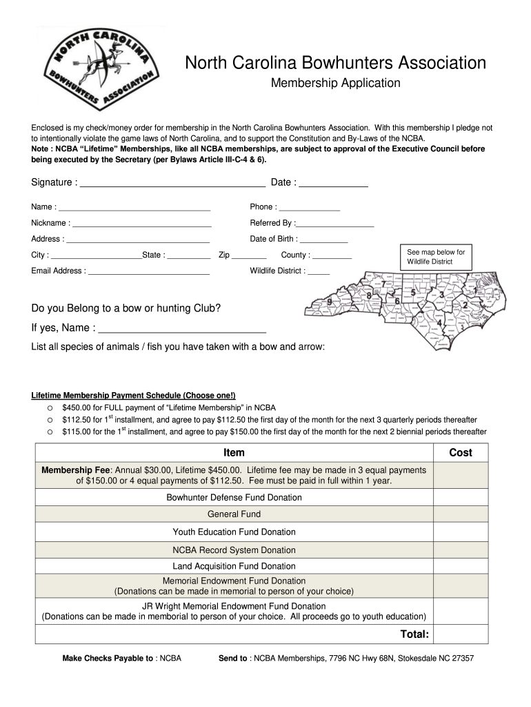 Membership Form North Carolina Bowhunters Association