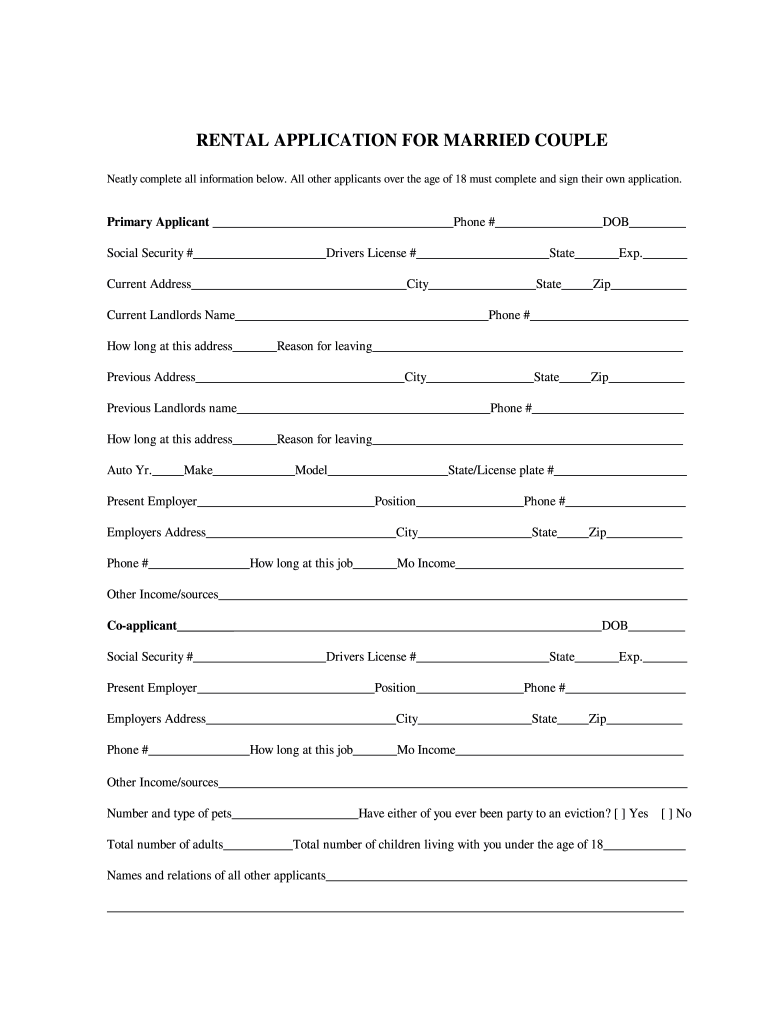 Rental Application for Married Couple  Form