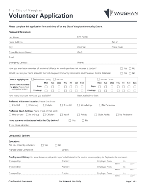 Volunteer Application Form City of Vaughan