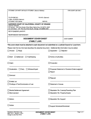 California Family Law Court Cover Sheet  Form