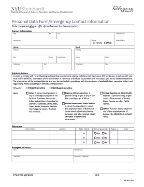 Personal Data and Emergency Contact  Form