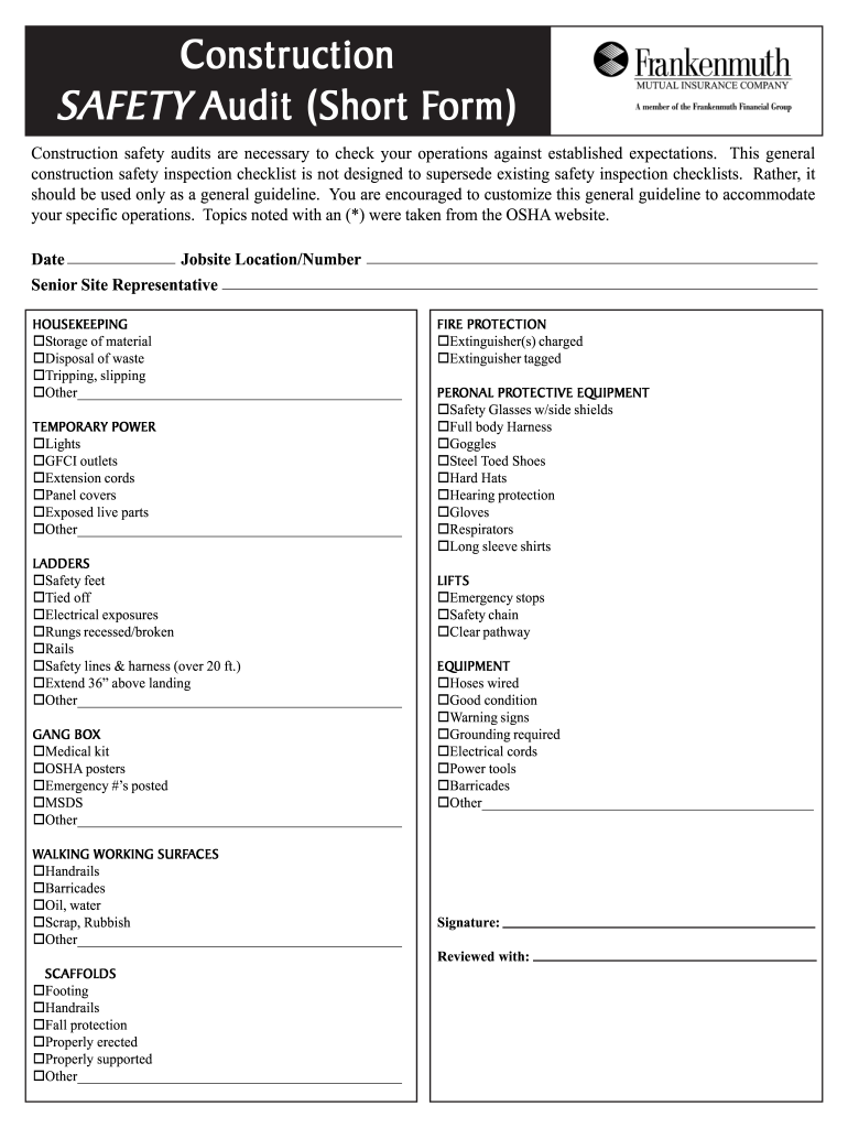 Worksite Safety Inspection Checklist  Form