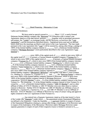 Non Consolidation Opinion Letter Mezzanine  Form