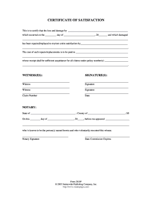 Certificate of Satisfaction  Form