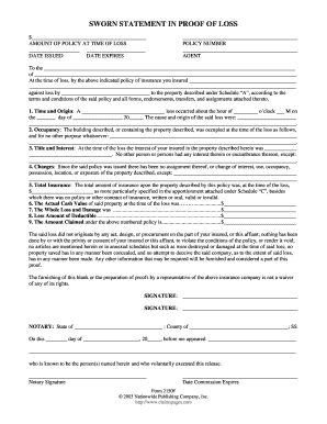 Sworn Statement in Proof of Loss PDF  Form