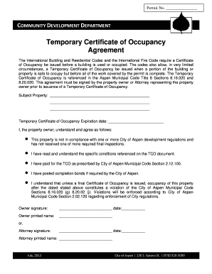 Temporary Certificate of Occupancy Agreement  Form