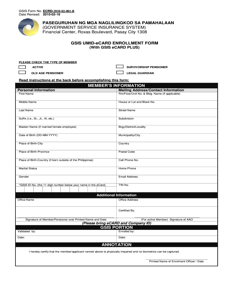 Gsis Ecard Customer Information Record