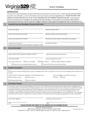 Virginia 529 Intent to Enroll Form