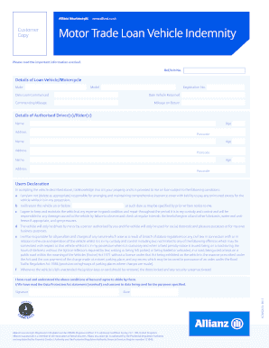 ACOM2205a Motor Trade Loan Vehicle Indemnity Allianz EBroker  Form