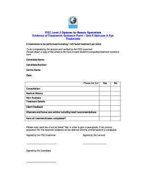 Itec Treatment Evidence Form