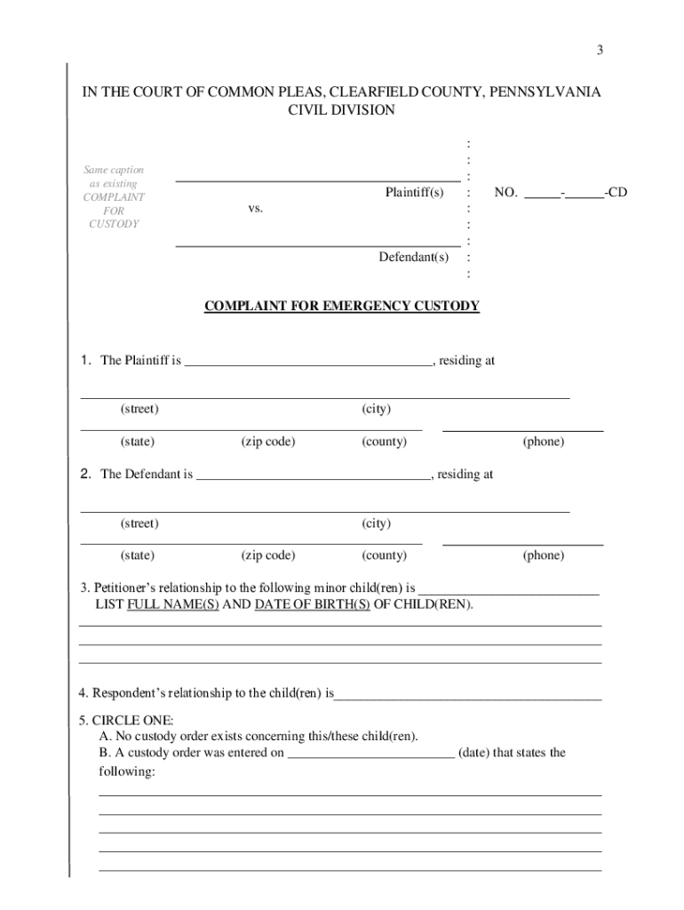  Emergency Custody Forms Pa 2014