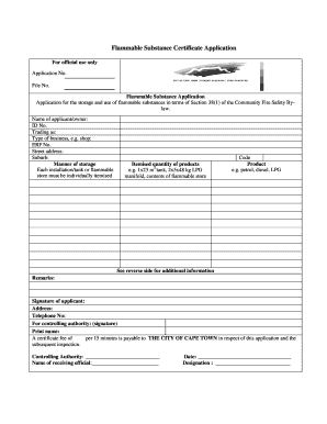 Flammable Substance Certificate  Form
