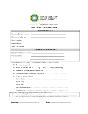 City of Cape Town Bank Details Form