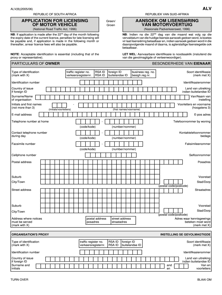 Voertuig Lisensie Hernuwing  Form