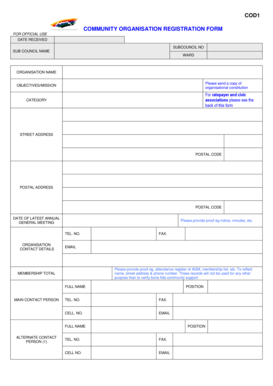 Cod 1 Community Organisation Registration Form