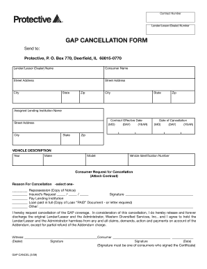 GAP CANCELLATION FORM Protective Asset Protection