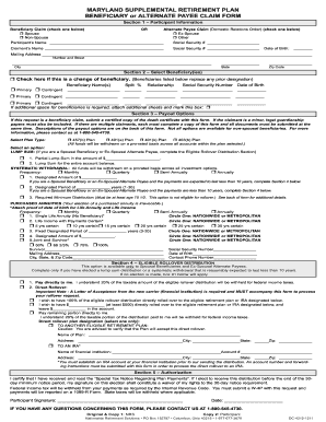 Maryland Supplemental Retirement Plan Beneficiary or Alternate Payee Claim Form